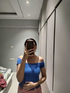 Blue Off-Shoulder Smocked Top