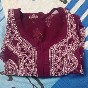 Chikankari wine Kurta with inner