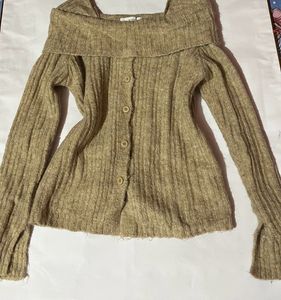 Beige Ribbed Knit Off shoulder
