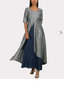 Indya Grey Foil Layered High Low DoubleLayer Tunic