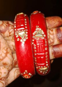 Red &amp; Gold Beaded Bangles