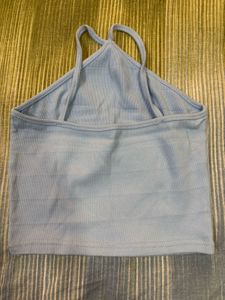 Cute Powder Blue Crisscross Neck Top