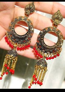 Gold Plated And Golden Oxidised Earrings