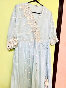 Blue Anarkali with mirror work