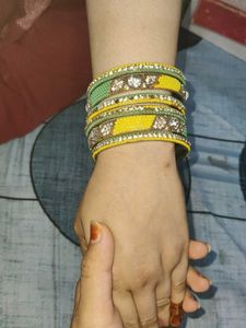 Green and Yellow Bangle Set For Women