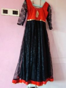 Black And Red Umbrella Kurti With Dupatta