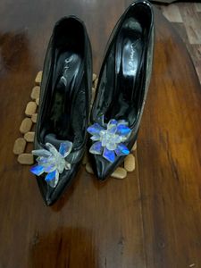Black Heels with Floral Detail