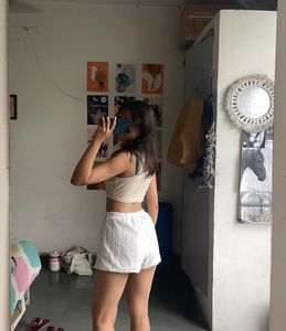 Cream Ribbed Crop Top &amp; White Shorts Set