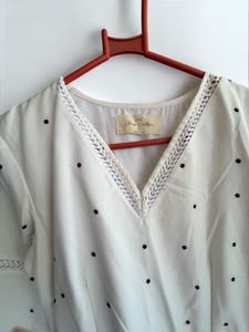polka White colour floral dress