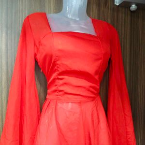 Red Sheer Dress with Corset Back