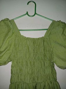 Green Puff Sleeve Midi Dress