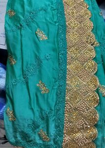 Elegant Teal Embroidered Saree