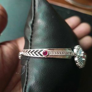 Pure Silver Pink&amp;Blue CZ Stone Adjustable Bracelet
