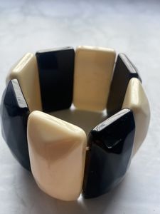 Dominoes Pieces Themed Black And White Hand Bracel