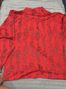 Red Print Long Sleeve Top