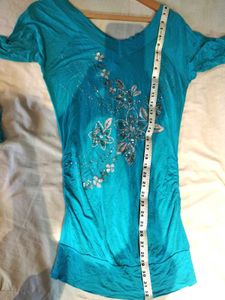 Teal Floral Embellished Top