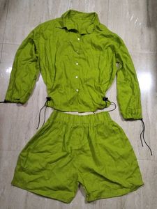 Green Linen Shirt & Shorts Set