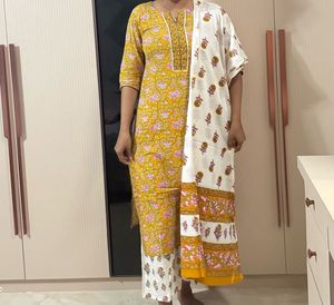 Yellow Printed Kurta Set