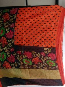 Elegant Floral Saree (Saffron)