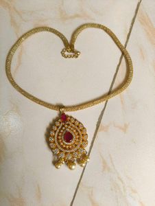 Gold Tone Red Stone Necklace