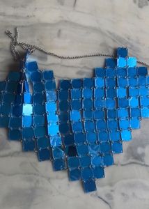 Rhombic Blue Squared Faux Mirror Halter Top