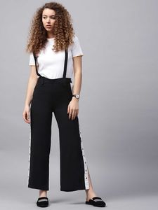 Side Button Regular Fit Solid Parallel Trousers