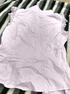 Lavender Shirt And White Free Size Top