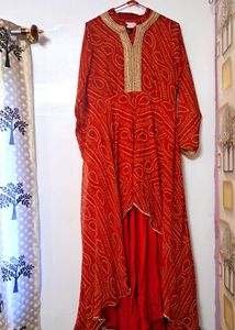 Bandhani Printed Layered High Slit Gown