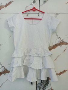 White Polka Dot Ruffle Top