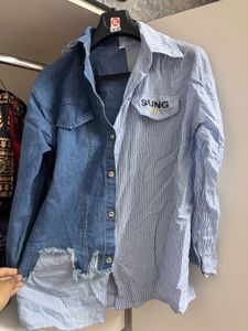 dark &amp; light blue divided shirt