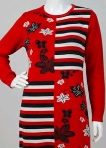 Retro Red Floral Sweater Dress