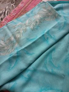 Elegant Aqua Blue Floral Saree