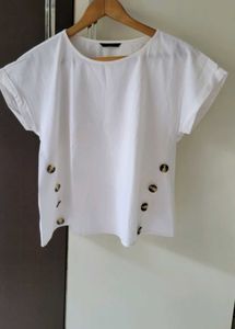 White Button Detail Top