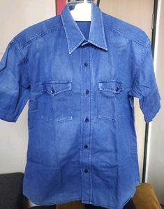 Blue Denim Slim Fit Shirt For Men (L)