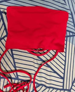 Red Backless Top With Mini Skirt Shorts Attatched
