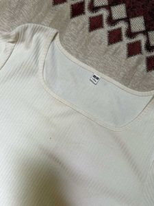 White Ribbed Square Neck Top