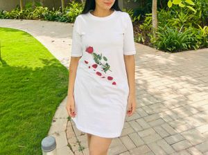 White Dress with Delicate Rose Applique
