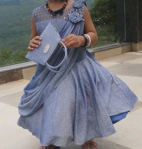 Sparkling Blue Asymmetric Party Frock &amp; Bag