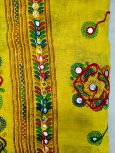 Vibrant Yellow Mirror Work Embroidered Dupatta