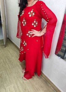 Red Embroidered Indian Long Dress