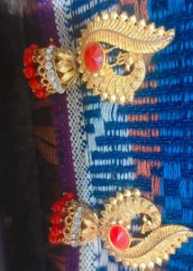 Red & Gold Jhumka Earrings