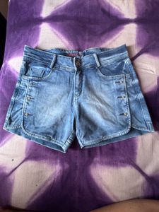 Denim Button Accent Shorts