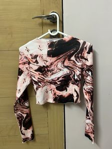 Trendy Marble Print Long Sleeve Top
