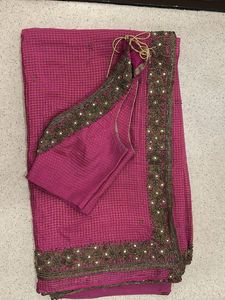 Pink Embellished Saree With Halter Neck Blouse