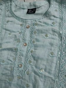 Light Blue Embroidered Kurti