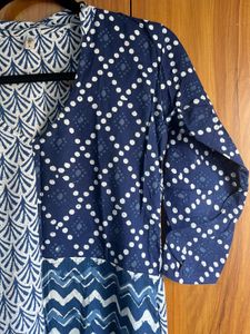 Blue Printed Ethnic Kurta Dress