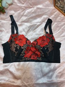 Elegant Black & Red Embroidered Bra💥