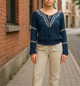 Hollister Navy Embroidered Blouse