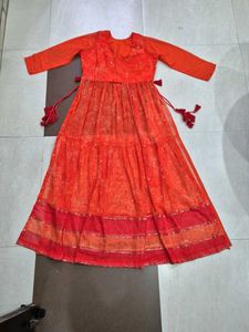 Orange Embroidered Anarkali Dress