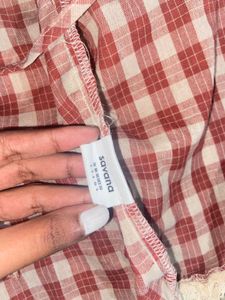 Red Gingham Lace Top